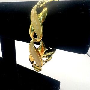 Vintage Napier Gold Tone Enamel Link Bracelet Chunky Bold Chain Glam 80s‎ 90s